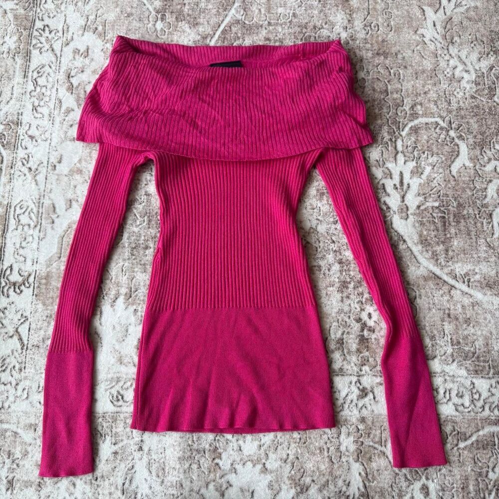 Its Our Time hot pink fold-over collar sweater